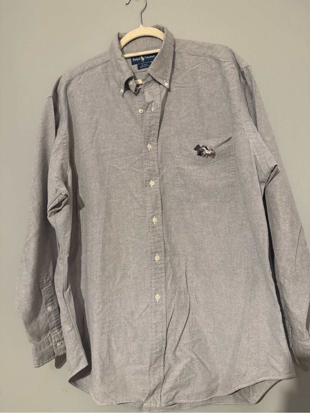 Ralph Lauren Men's Light Gray Button-Down Pocket Shirt with Pony Embroidery